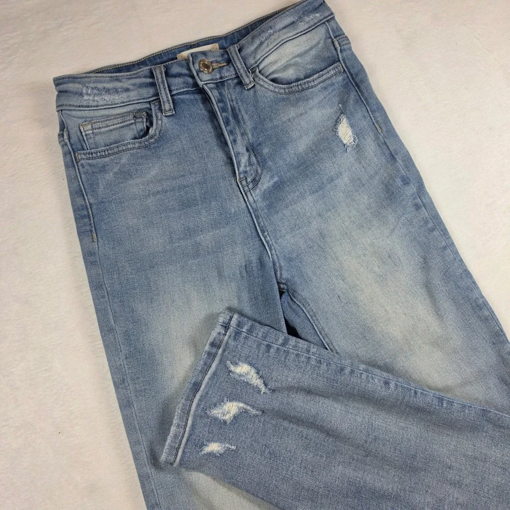 Altar'd State Vervet Distressed High Rise Straight Leg‎ Jeans Blue 25 V2218